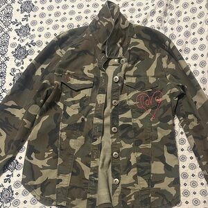 Women's Camouflage Button Down Jacket with Heart Detail